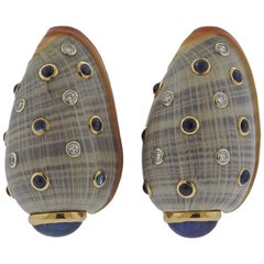 Trianon Shell Sapphire Diamond Gold Earrings