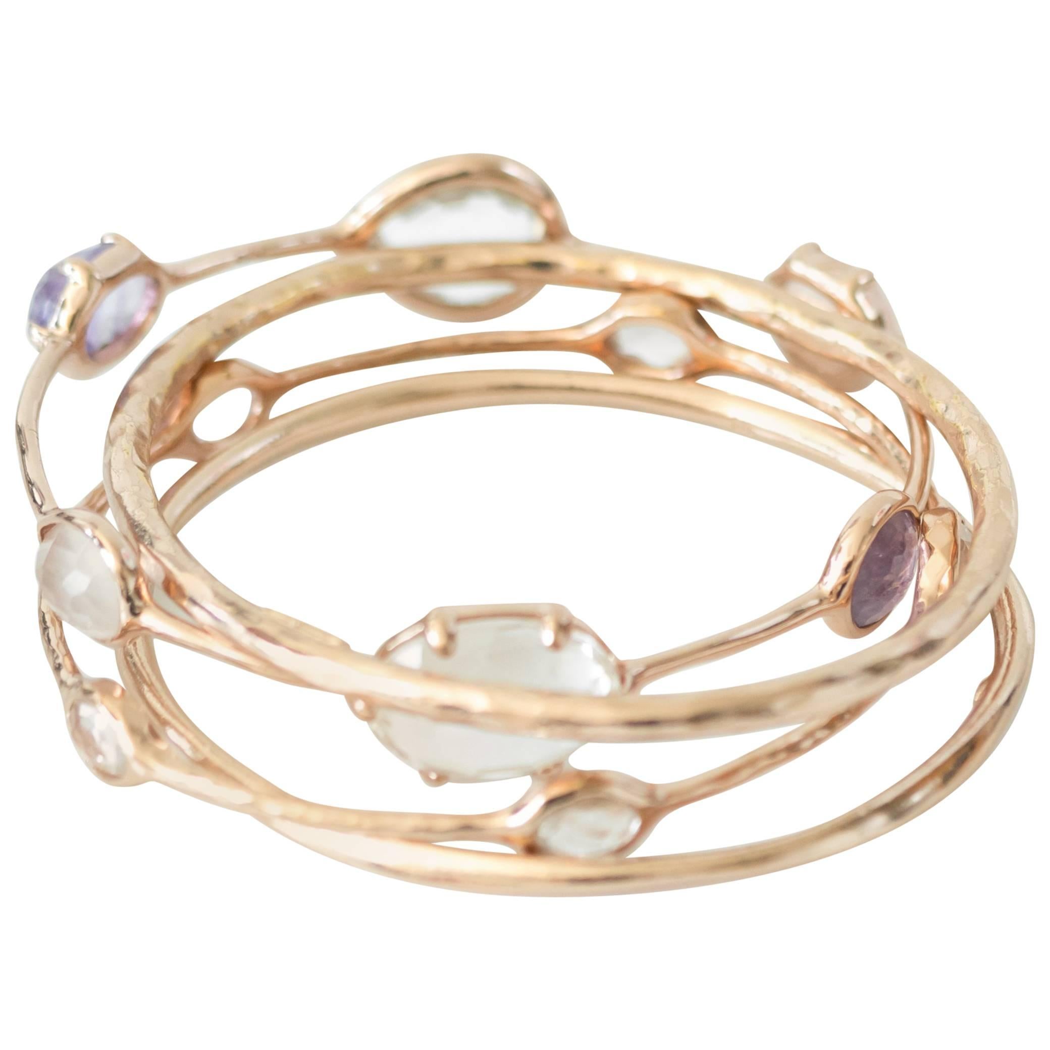 Ippolita Rose Amethyst, Quartz and 18K Gold Bangle Bracelet Set