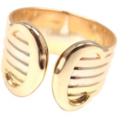 Vintage Cartier Logo Double C Motif Tricolor Gold Band Ring