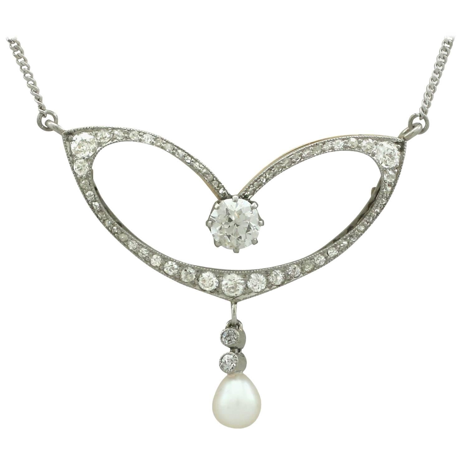 1910s Pearl and 2.61 Carat Diamond Yellow Gold Necklace / Brooch