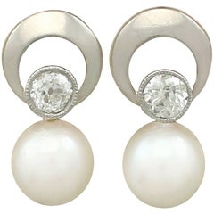 1960s Diamond and Cultured Pearl Yellow Gold Earrings 2