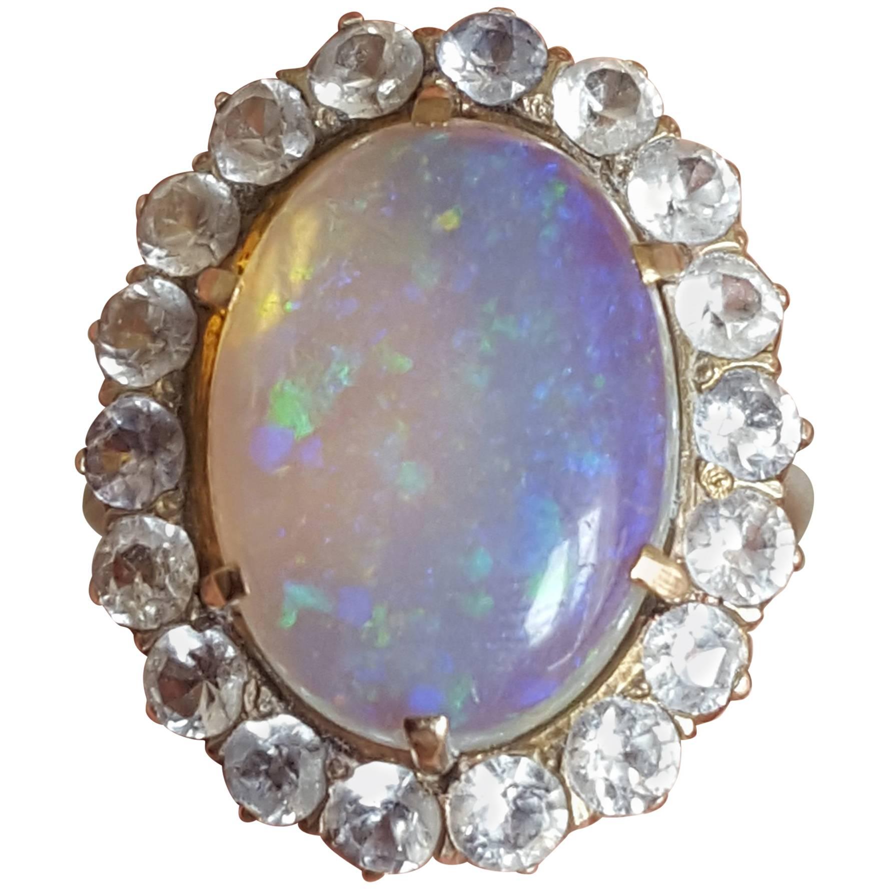 Art Deco Australian Jelly Opal Gold Halo Cocktail Ring