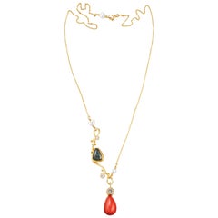 Bergsoe Sapphire Coral Diamond Gold Necklace