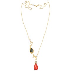 Bergsoe Sapphire Coral Diamond Gold Necklace 7