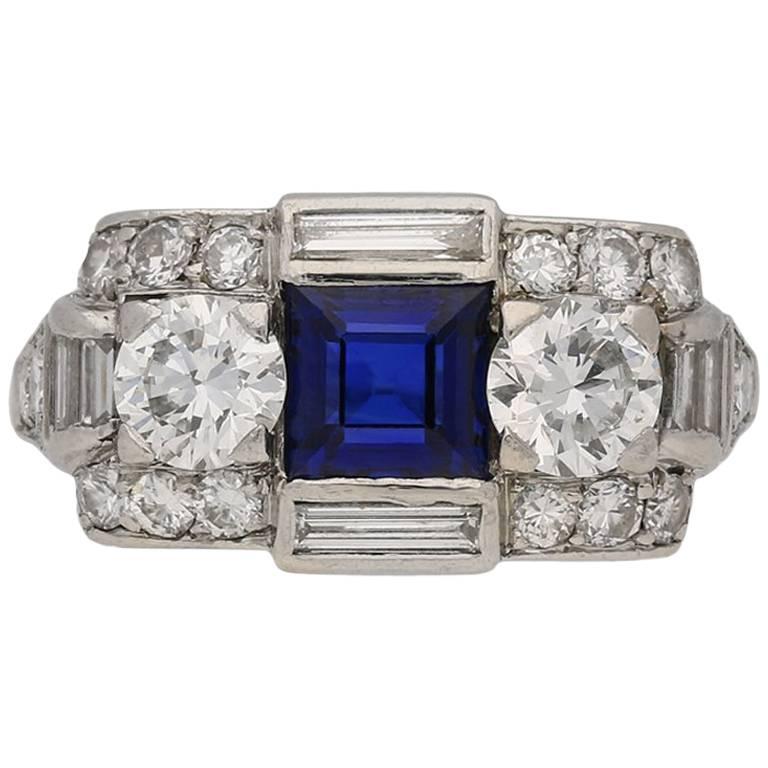 Tiffany & Co. Bague saphir diamant Art déco en vente