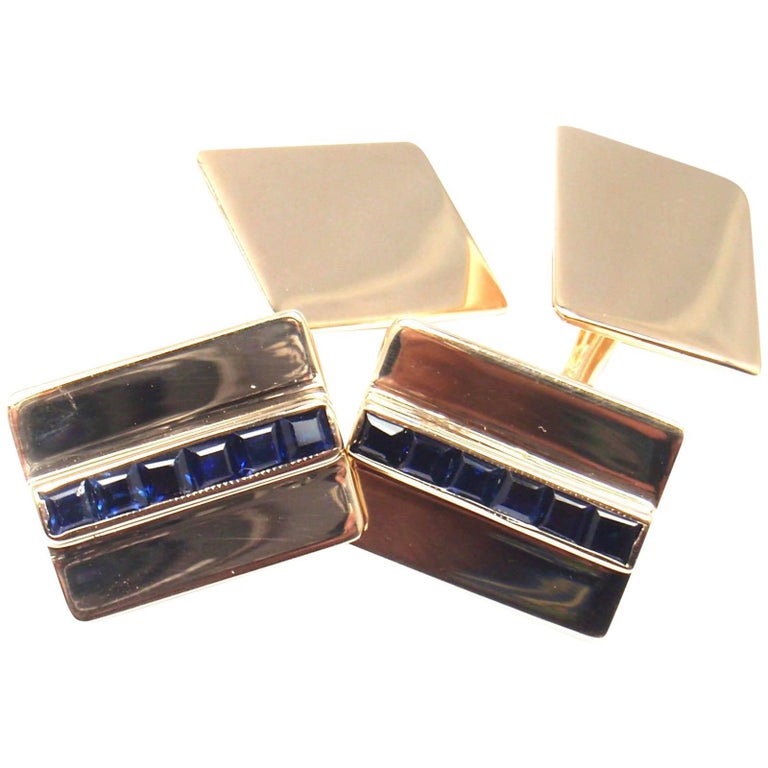 Vintage Cartier Sapphire Yellow Gold Cufflinks at 1stdibs