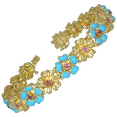 Pink Sapphire and Blue Enamel Gold Bracelet 10