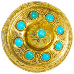 Antique Etruscan Revival Brooch with Turquoise