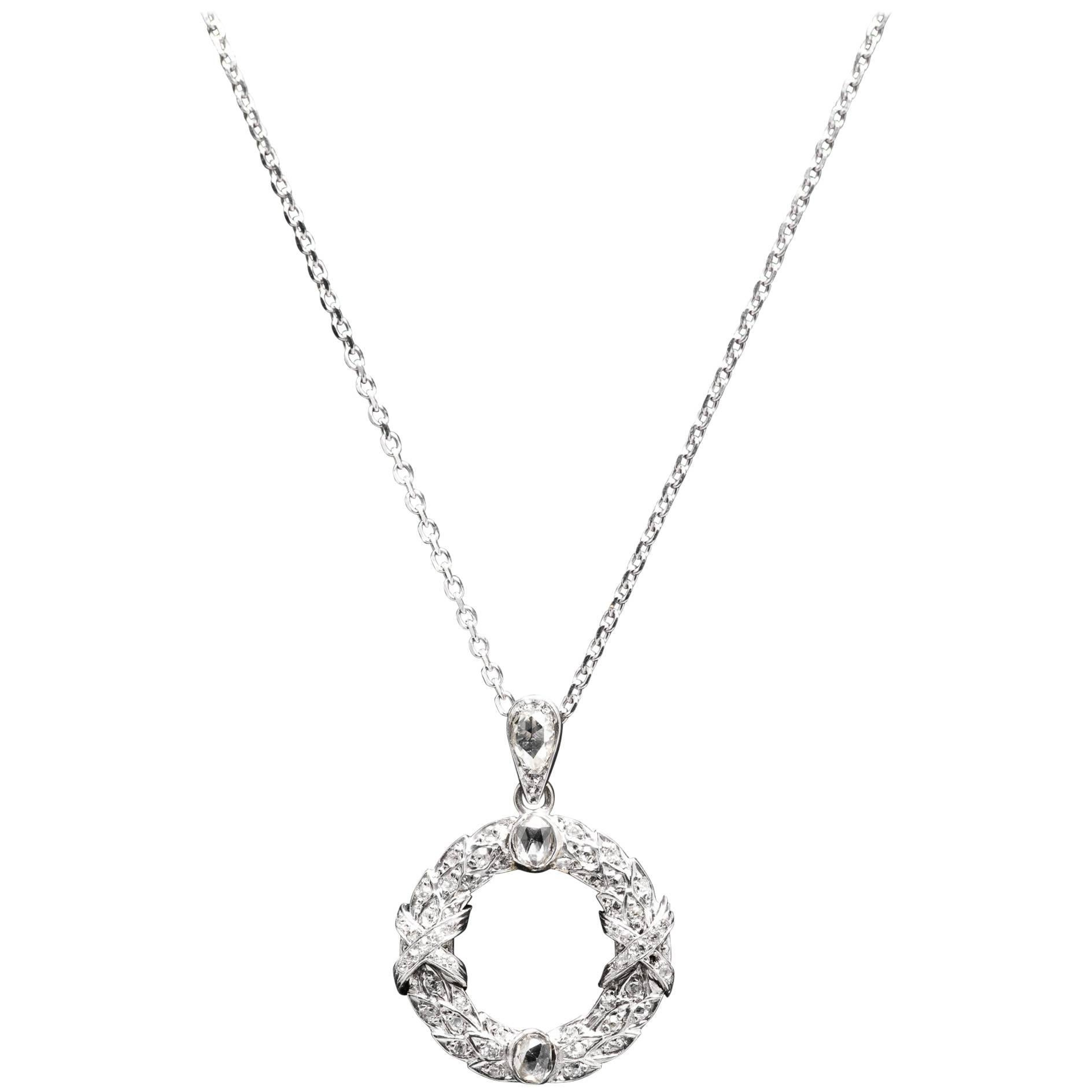 Edwardian Rose Cut Diamond Wreath Pendant in Platinum For Sale