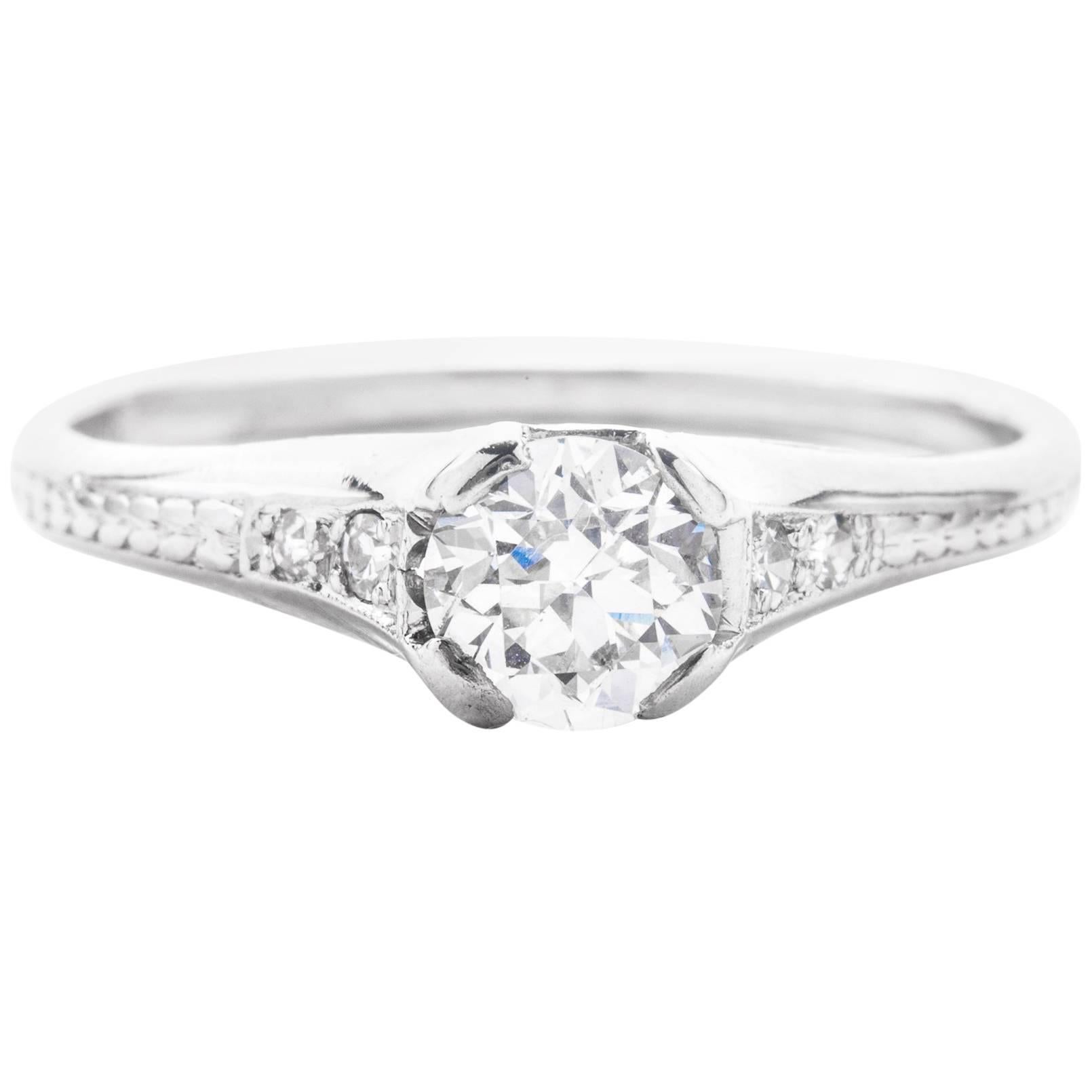 Art Deco Hand Engraved 0.70 Carat Diamond Engagement Ring in Platinum For Sale
