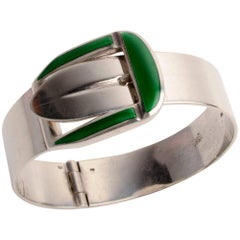 Gucci Green Enamel Sterling Buckle Bracelet 1