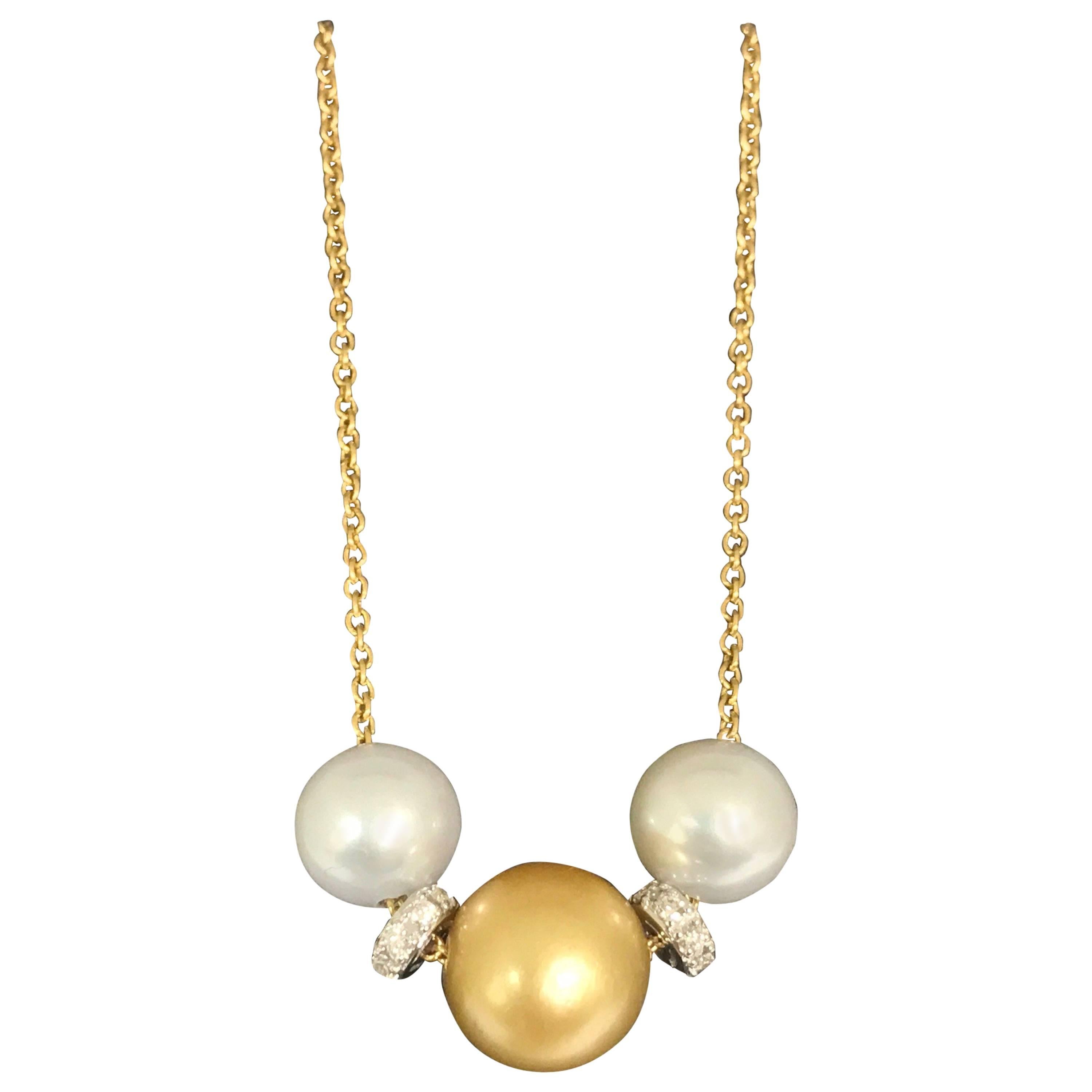 Cultured Pearls and South Sea Pearl White Diamonds Yellow Gold