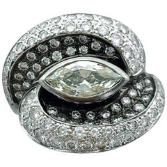 Marquise Diamond Black and White Diamond on White Gold Ring