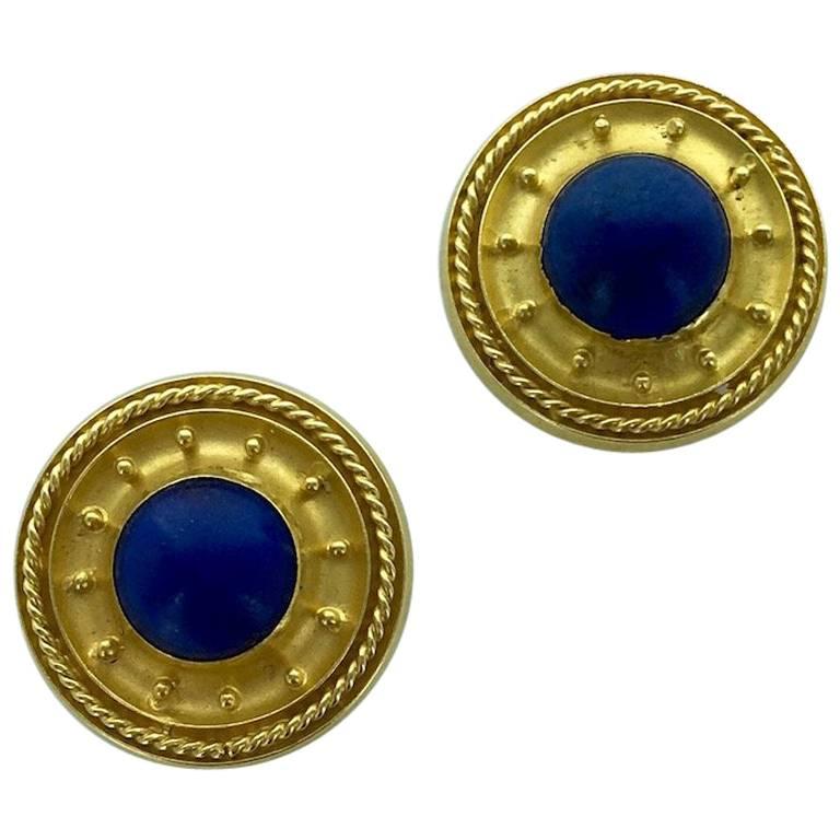 19th Century Etruscan Revival Lapis Lazuli and Gold Studs