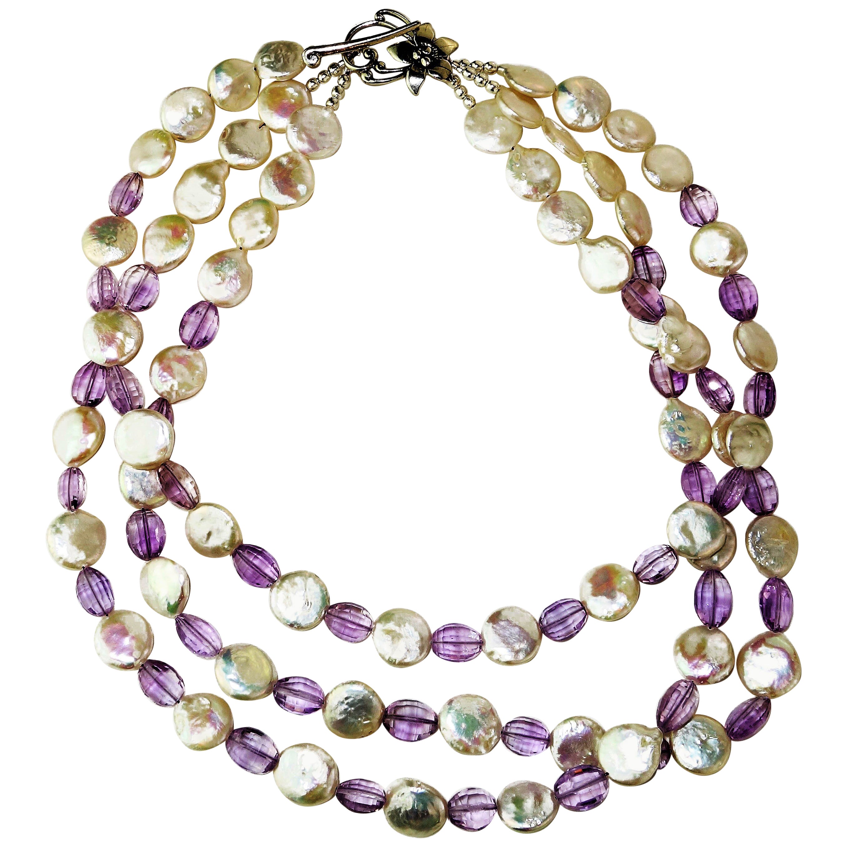 Stunning Triple Strand of Multi Color Baroque Pearls Necklace at 1stDibs