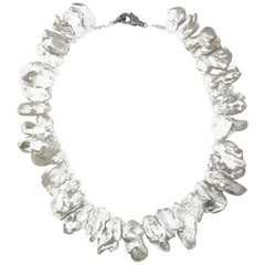 Free-Form, White, Iridescent Freshwater Pearl Necklace 7