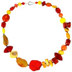 Decadent Jewels "Sunset" Coral Agate Howlite Shell, Silver Necklace