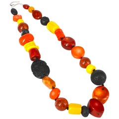 Decadent Jewels Lava Coral Agate Resin Silver Necklace