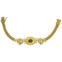 Lalaounis Garnet Unusual Woven Gold Bracelet
