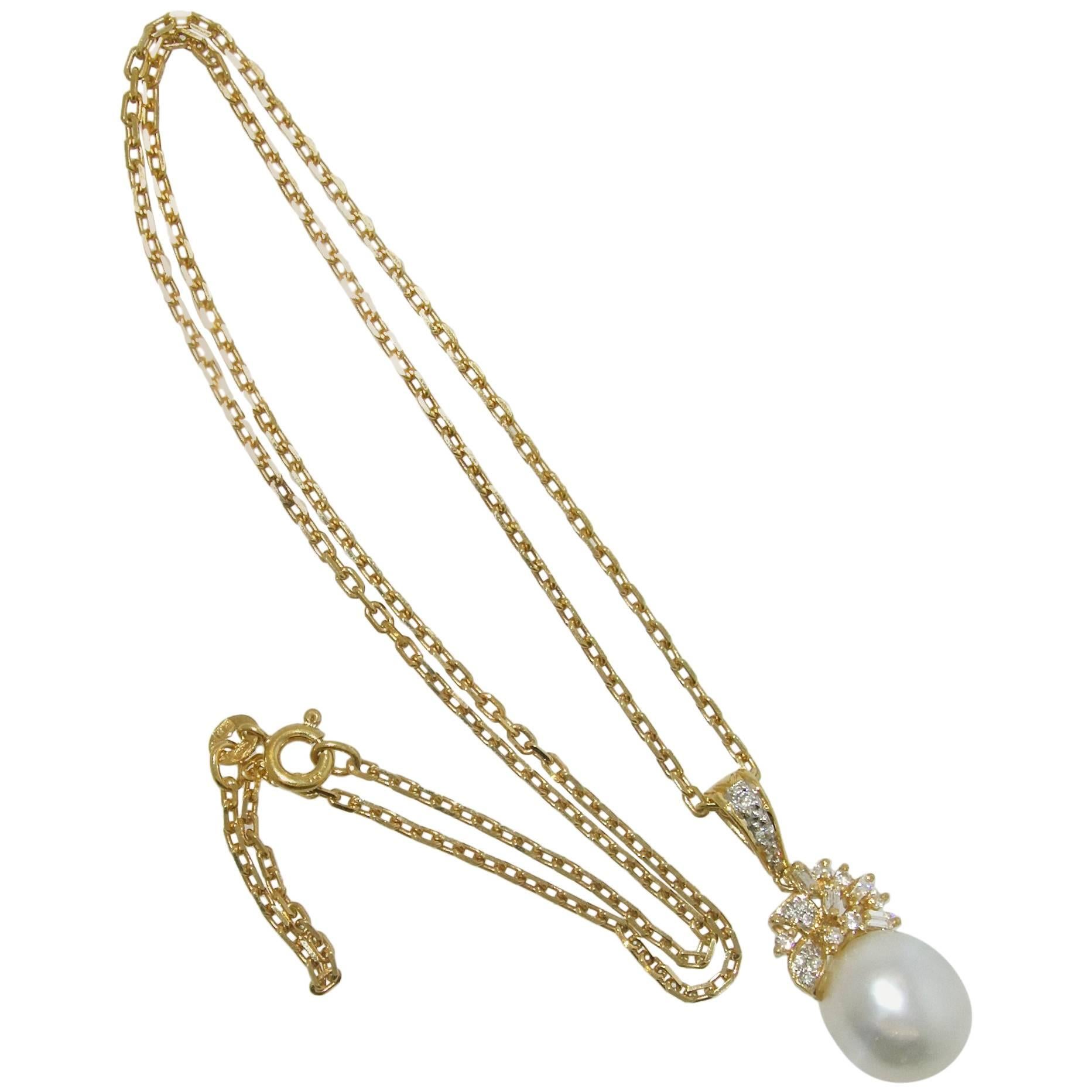 South Sea Pearl and Diamond Pendant Necklace