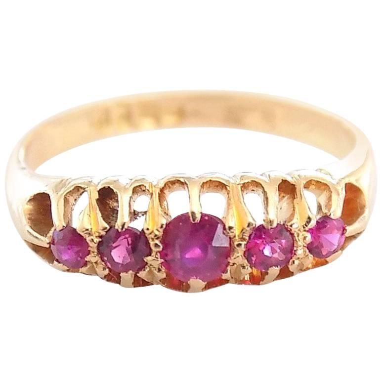 Victorian Gold Five Ruby Ring