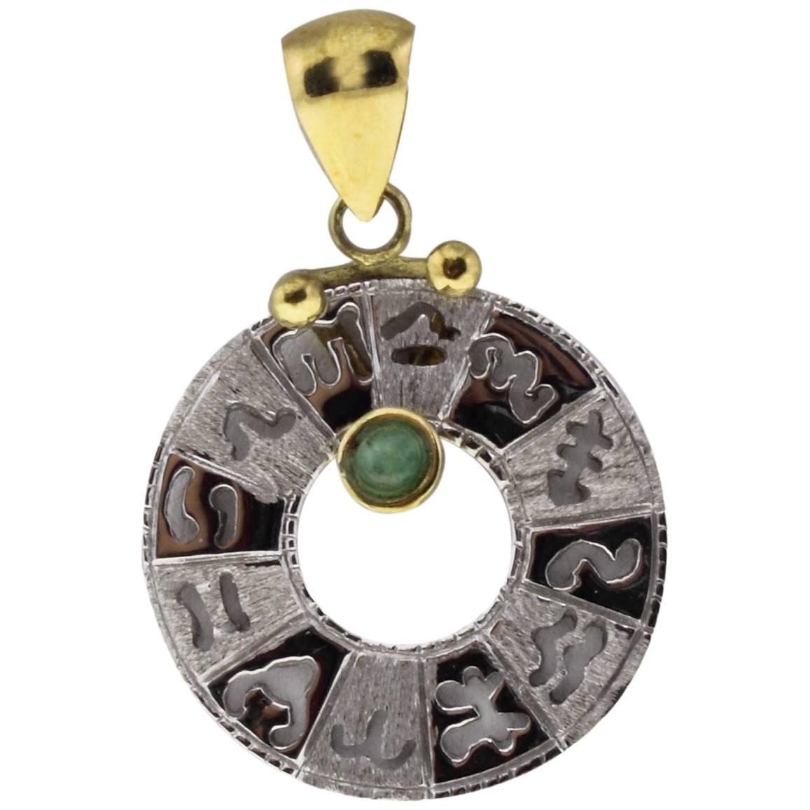 Luise 18 kt Gold Pendant with Emerald Representing Zodiac Signs