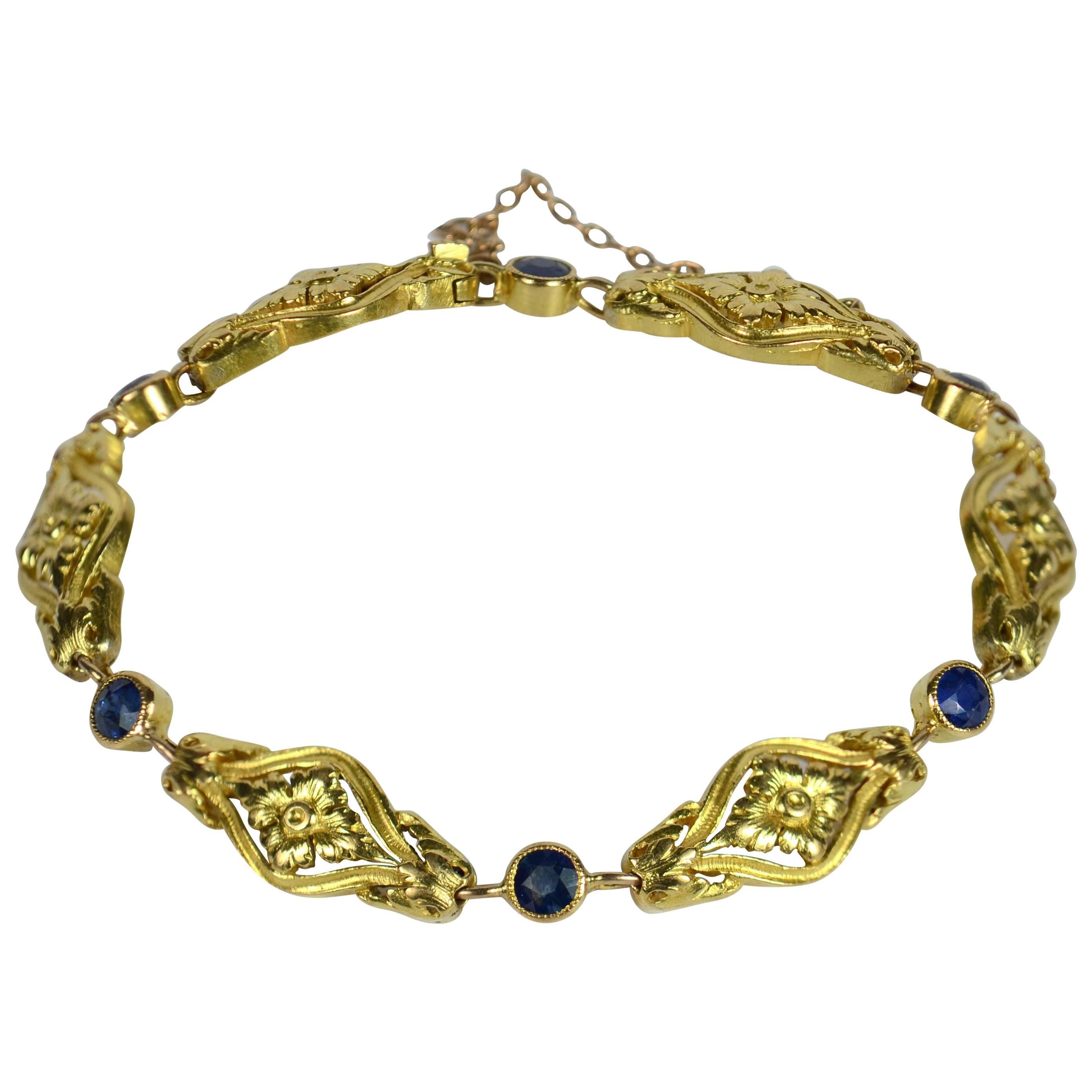 French Art Nouveau Sapphire Gold Bracelet, circa 1900