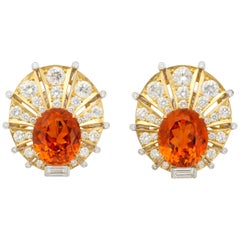 Rare Gem Quality Mandarin Garnet and Diamond Earrings