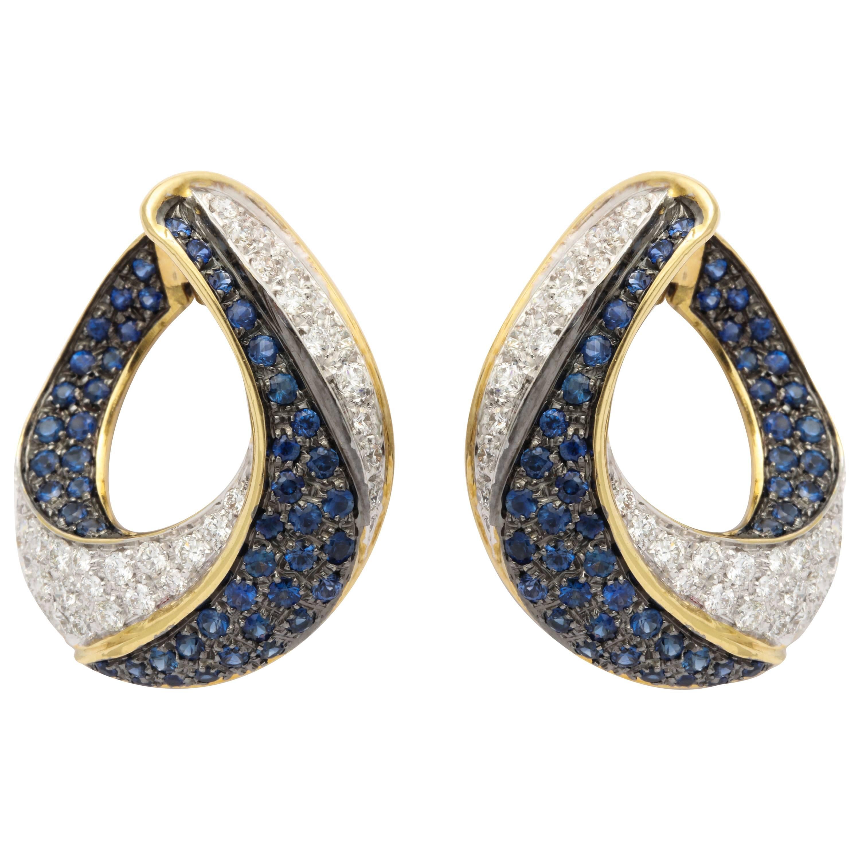 Stylish Italian Sapphire and Diamond Earrings