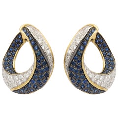 Stylish Italian Sapphire and Diamond Earrings