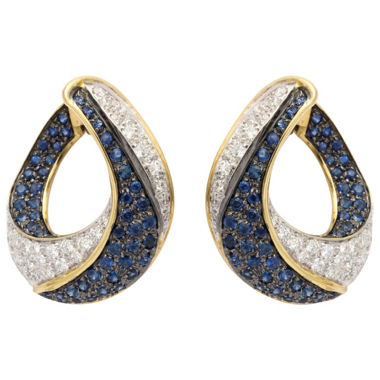 Stylish Italian Sapphire and Diamond Earrings For Sale at 1stDibs
