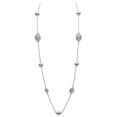 Yoko London Pink Freshwater Pearl and Diamond Chain Necklace in 18K White Gold