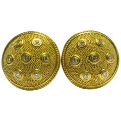 Reinstein Ross Incredible Diamond Etruscan Style 22 Karat Gold Clip Earrings