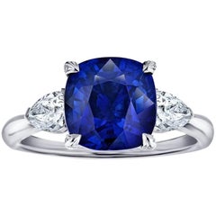 5.03 Carat Cushion Blue Sapphire and Diamond Ring 2