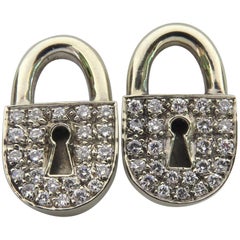 Vintage Unique Diamond White Gold Post Lock Motif Earrings