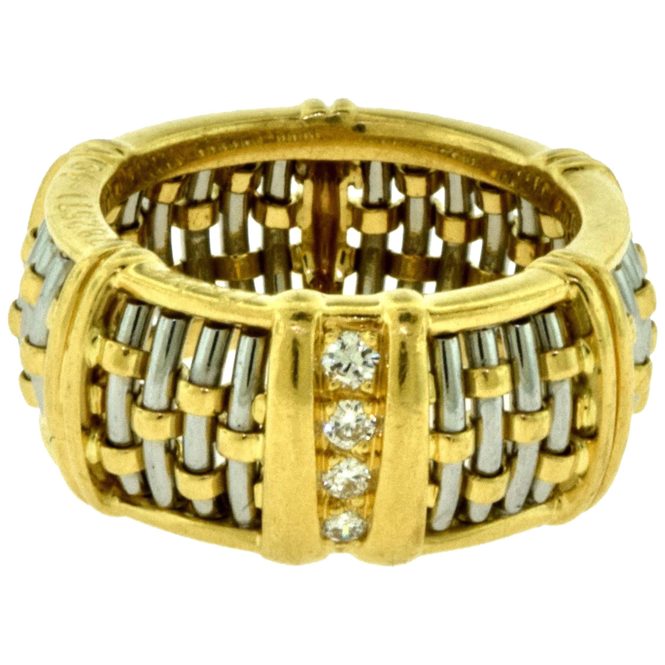 Cartier Gold and Steel Basket Weave Dome Band Ring For Sale