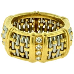 Cartier Gold and Steel Basket Weave Dome Band Ring