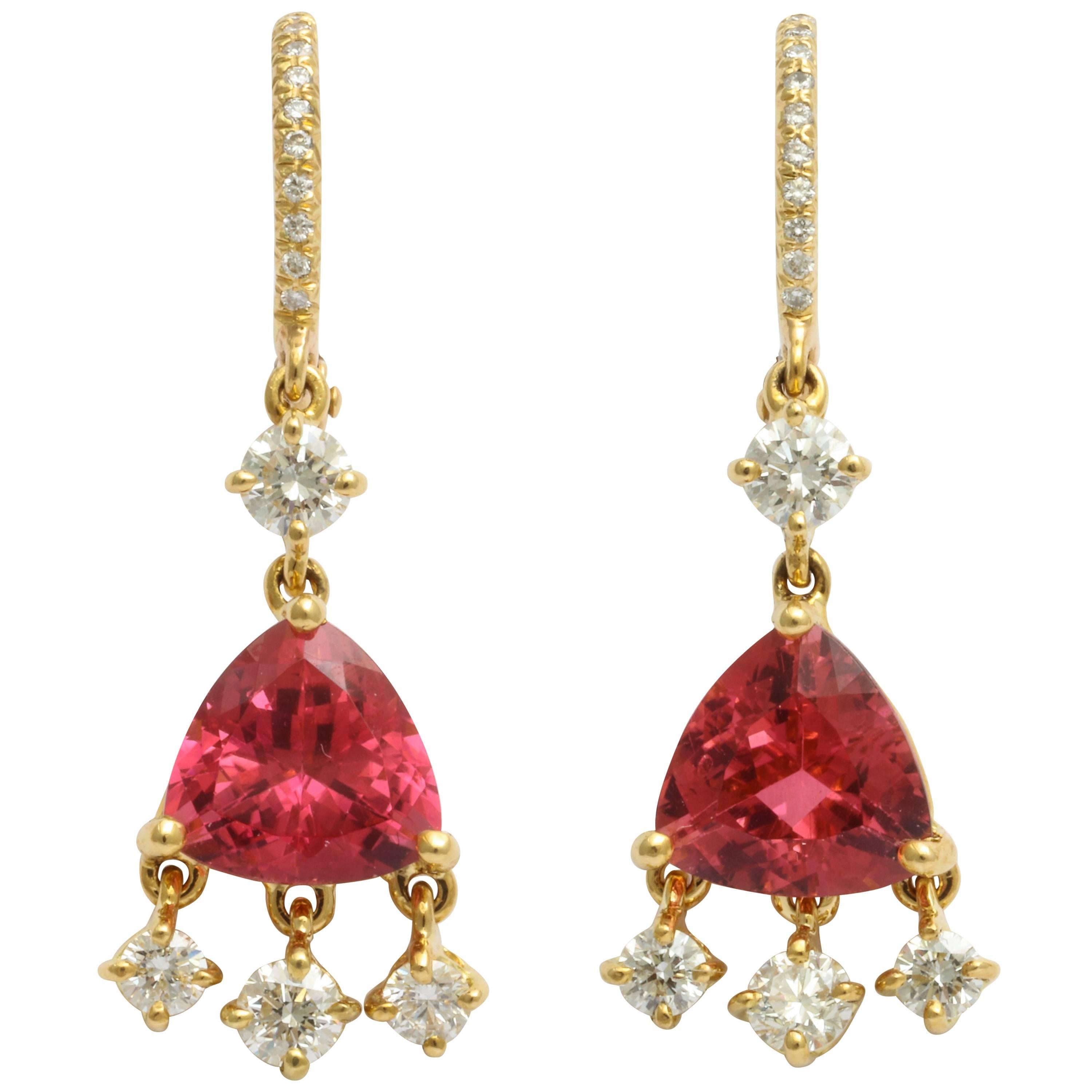 Donna Vock Gold Rubelite and Diamond Fringe Earrings