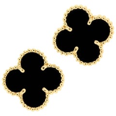 Van Cleef & Arpels Alhambra Onyx Gold Earrings 1