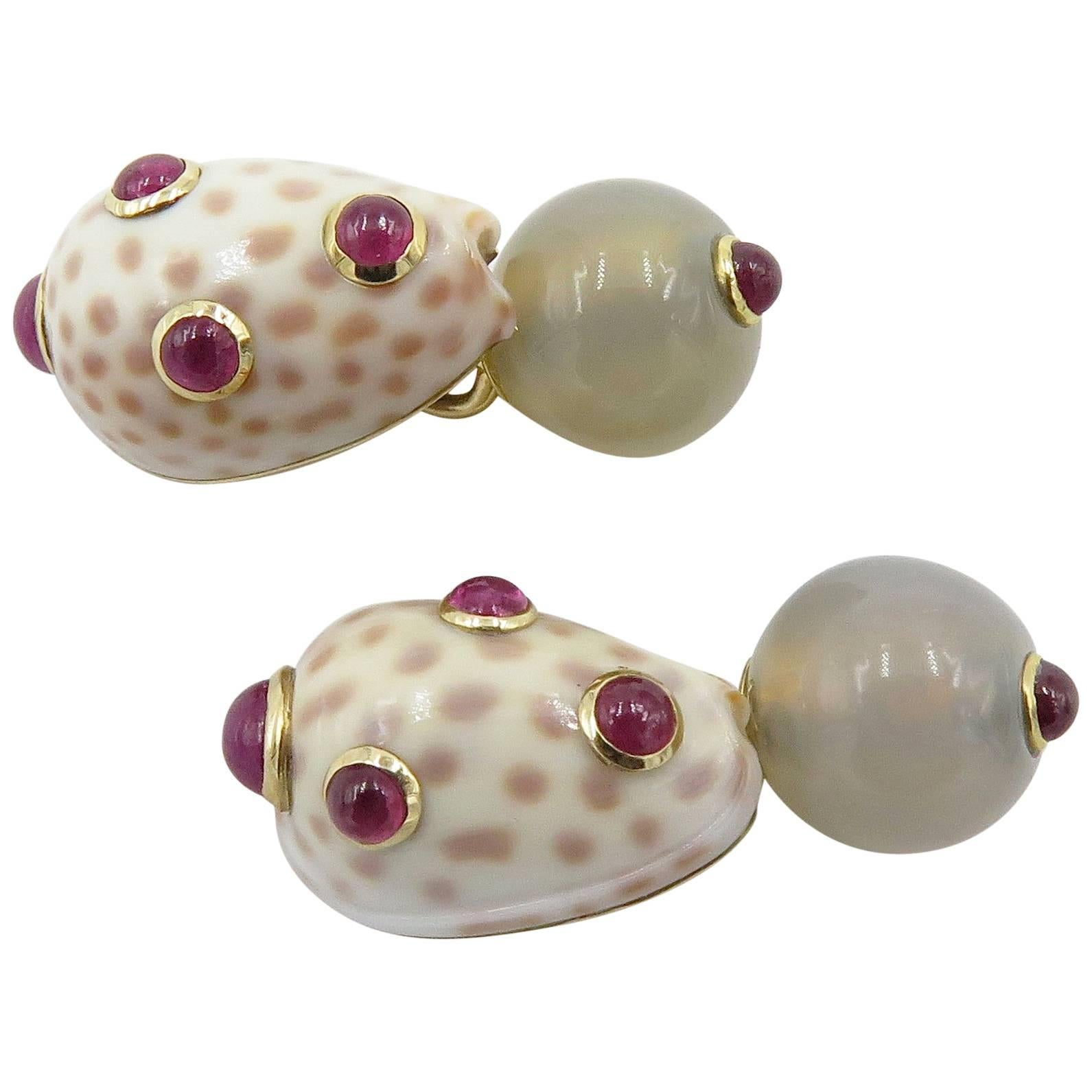 Trianon Shell and Gem Stone Cufflinks