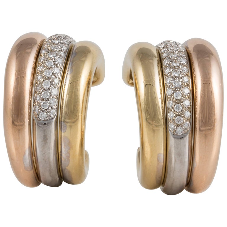 Cartier Trinity-Ohrringe aus dreifarbigem Gold und Diamanten im Angebot bei  1stDibs