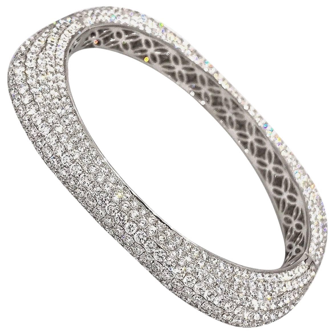Rounded Square Diamond Pave Bangle Bracelet For Sale