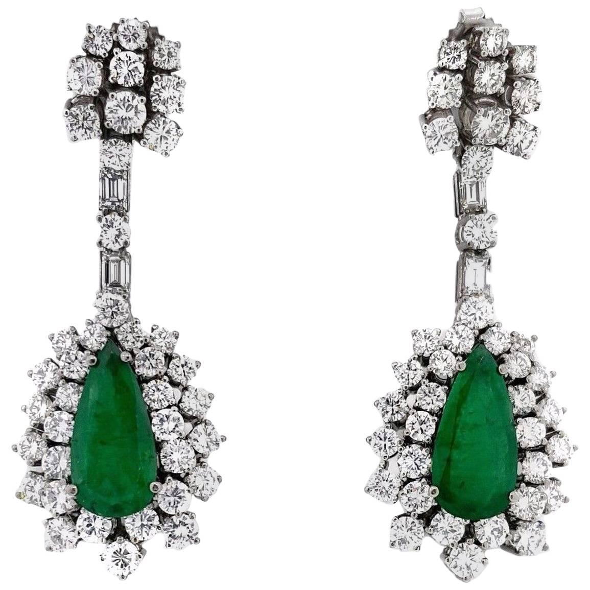 Emerald Diamond Drop Earrings For Sale