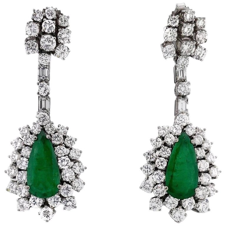 Amazing Faux Diamond Large Cabochon Emerald Drop Earrings at 1stdibs