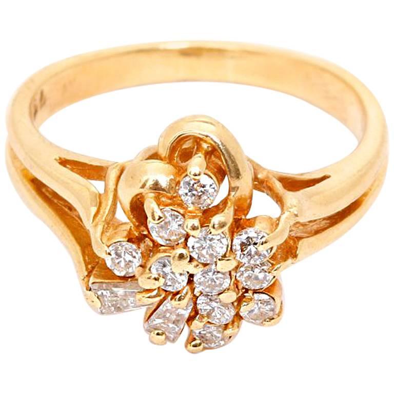 14 Karat Yellow Gold Heart Diamond Ring For Sale