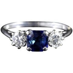 Antique Edwardian Sapphire Diamond Trilogy Ring, circa 1910