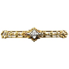 Antique 18 Karat Gold French Brooch Pin with Diamond, circa 1900