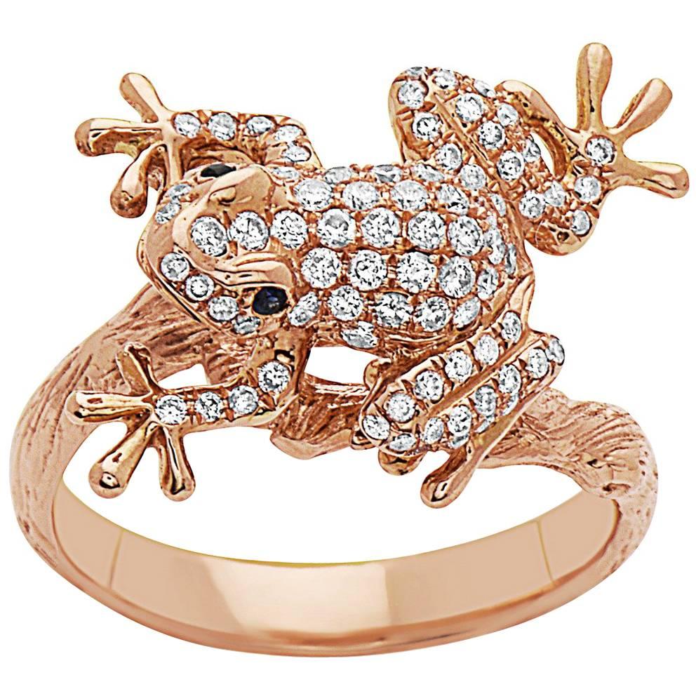 18 Karat Rose Gold Leaping Diamond Frog Diamond Ring