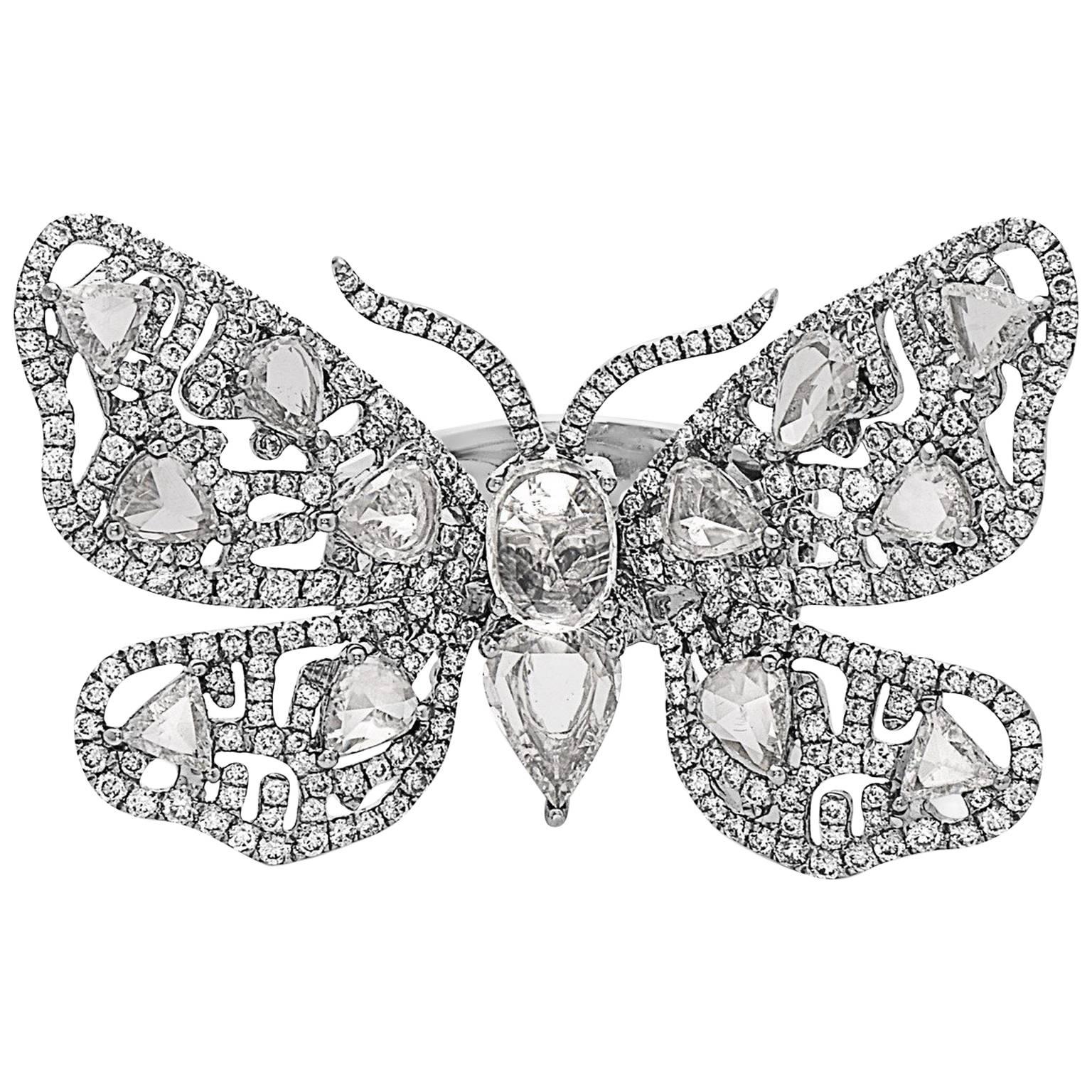Emilio Jewelry Approx 6.25 Carat Rose Cut Butterfly Diamond Ring