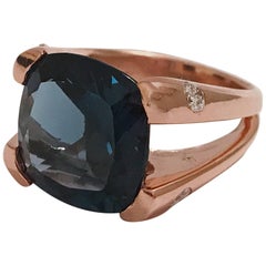 Used London Blue Topaz Large Cushion Ring with Diamond Sides